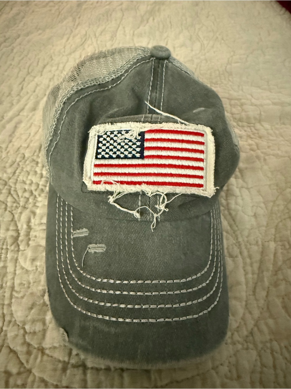 Adjustable Gray Flag Patch Trucker Hat